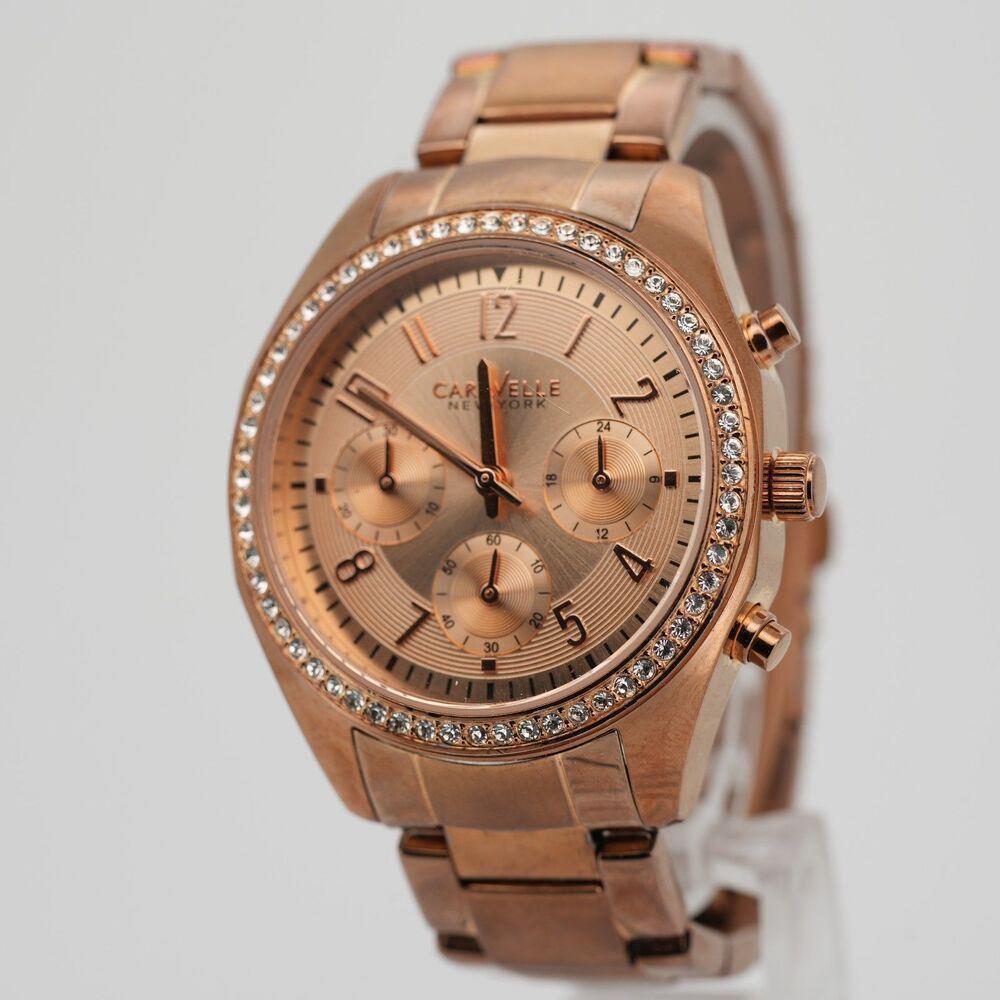 Caravelle New York by Bulova Women's Watch 44L117 Rose Gold Crystal Chrono 36mm